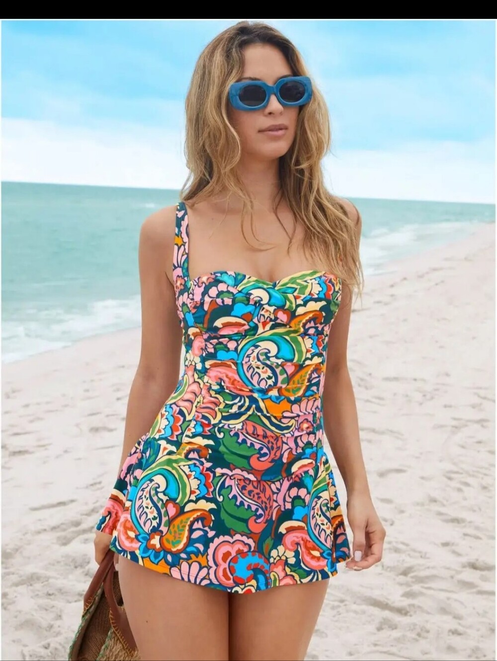 VENUS Multicolor Paisley One-Piece Swimdress in Green, Blue, Pink, Orange